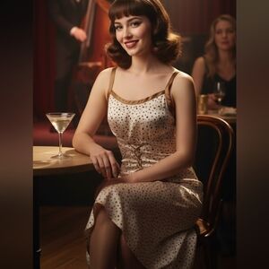 Satin polka dot corset waist midi dress size XS/S